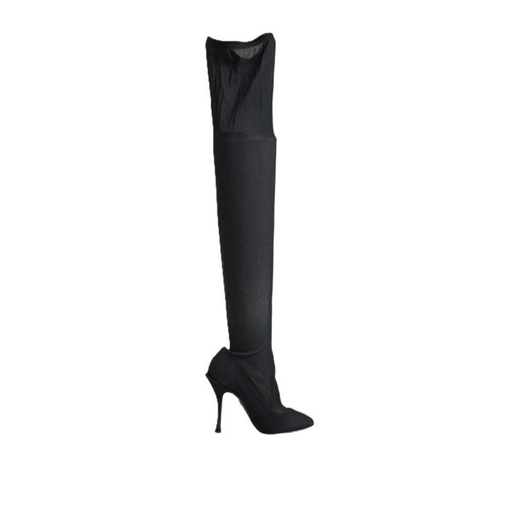 Dolce & Gabbana Black Stretch Socks Knee High Boots Women's Shoes